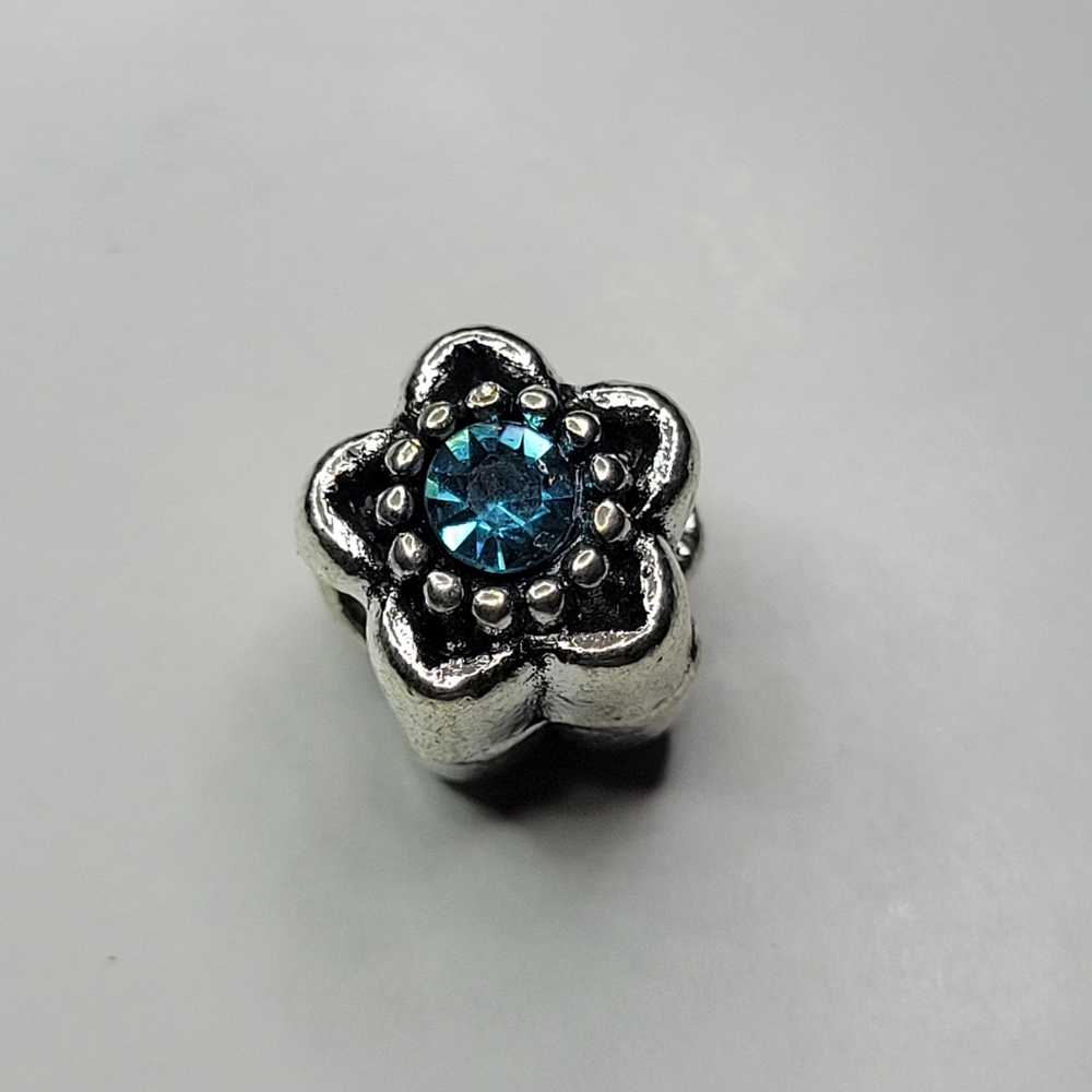New! For Pandora Charm Bracelet Individual Charm - Blue And Silver Color Flower - Picture 4 of 6